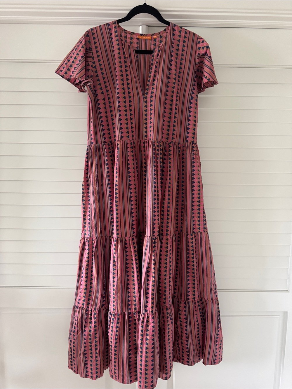Oliphant Pink Striped & Geometric Tiered Midi Dress